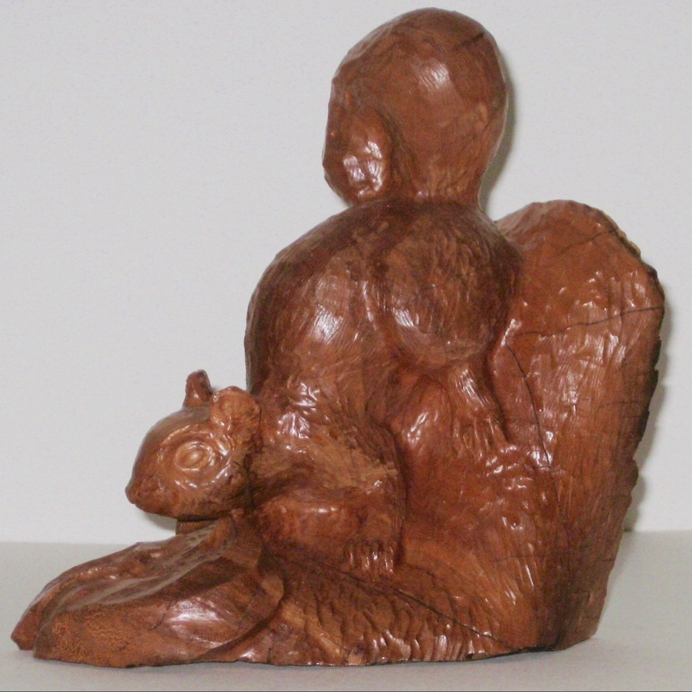 Squirrel sculpture handcarved wood wildlife decor